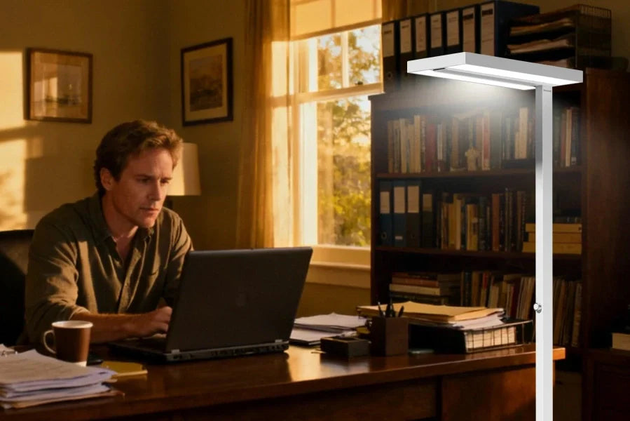 High CRI reading floor lamp providing 500 lux task lighting for detailed work