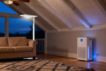 Healthy home lighting system diagram showing ambient, task, and rhythm lighting layers for circadian health support