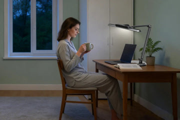 Honeywell H9 desktop lamp providing focused task lighting for productive home office environment