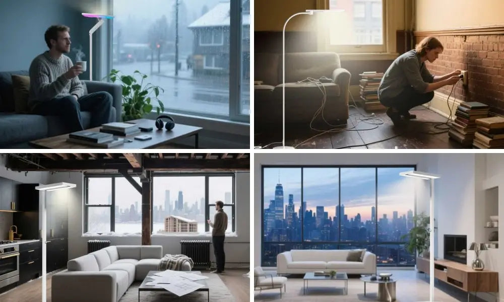 Close-up of Honeywell floor lamp with RGB dimming and adjustable color temperature