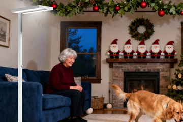 Warm flicker-free LED lighting creating comfortable holiday ambiance for cats and dogs