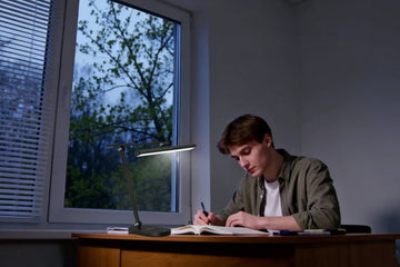 Dimmable desk lamp with brightness control for extended exam season study sessions