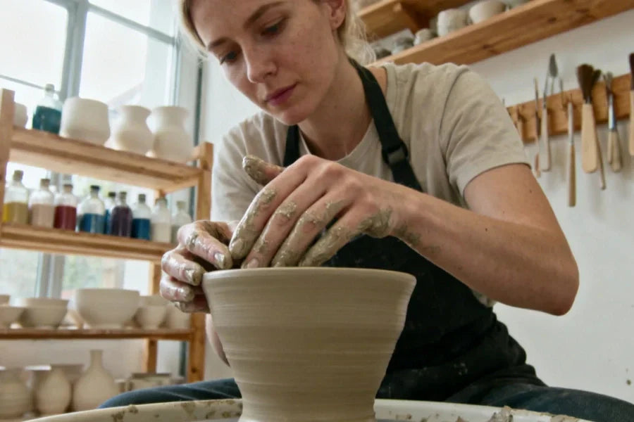 High-output 6000 lumen floor lamp illuminating large craft room workspace efficiently