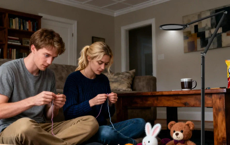 Warm ambient floor lamp creating cozy atmosphere in modern living room for couples date night