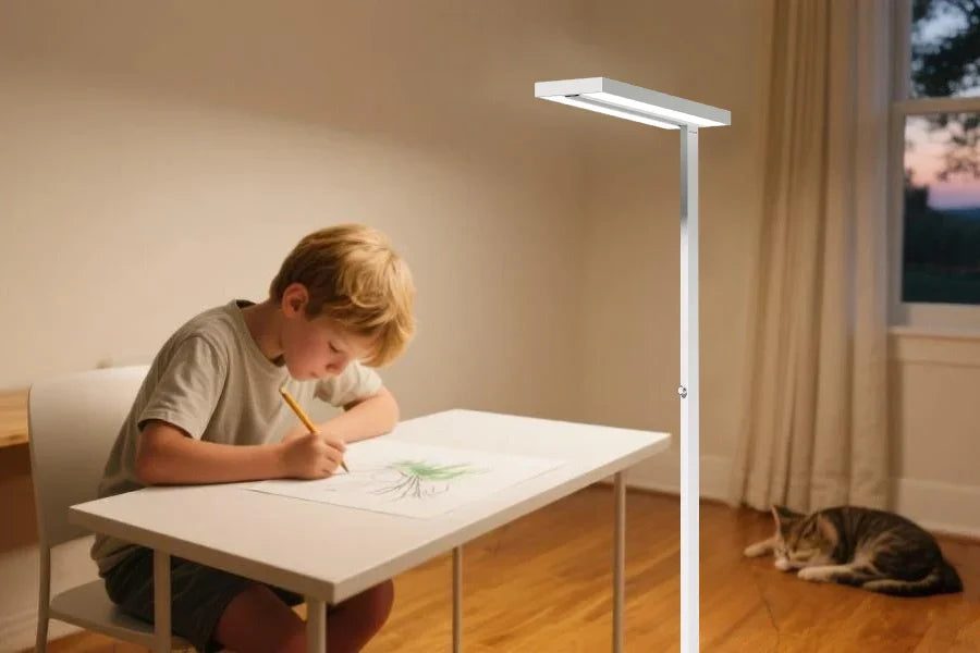 Comparison of textbook colors under high CRI lamp versus standard LED showing improved color rendering for studying