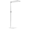 White modern floor lamp with sleek rectangular light head and adjustable height for living room bedroom use