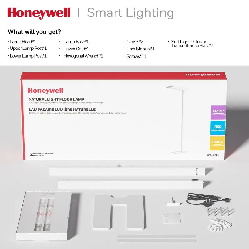 White honeywell natural light floor lamp with sleek geometric design ideal for living room bedroom eye care lighting