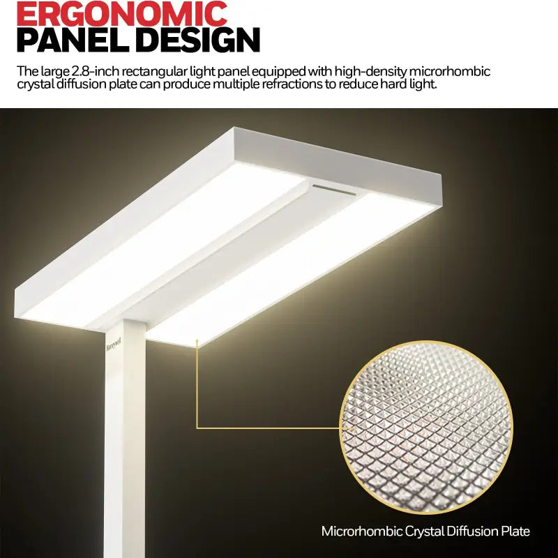 White rectangular led floor lamp with ergonomic panel and high-density microrhombic crystal plate for living room bedroom use