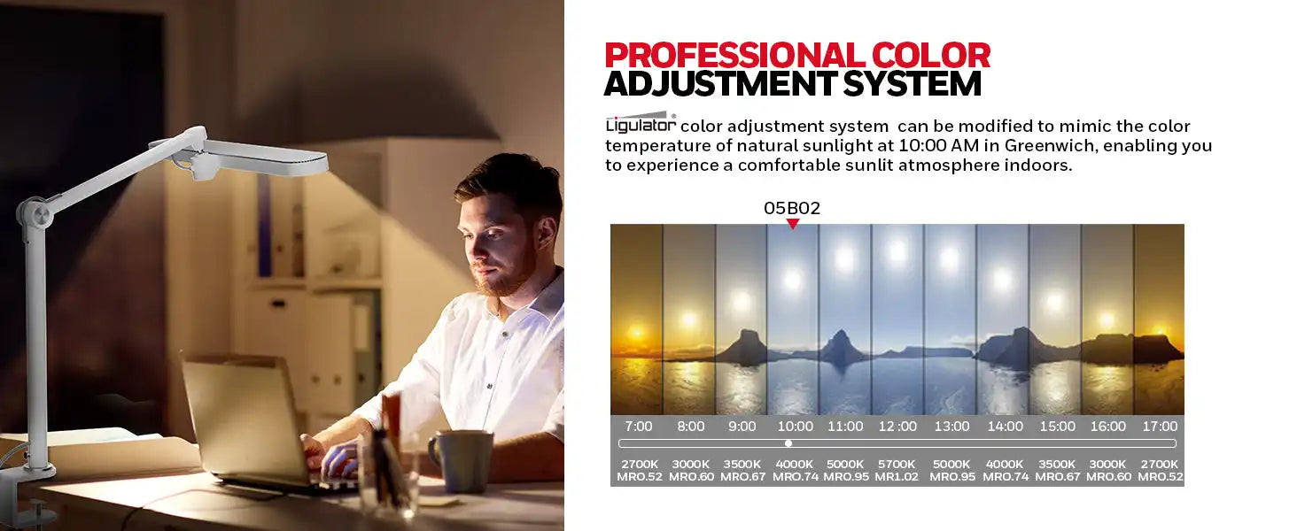 Professional color adjustment system chart showing a spectrum of photo color temperature variations.