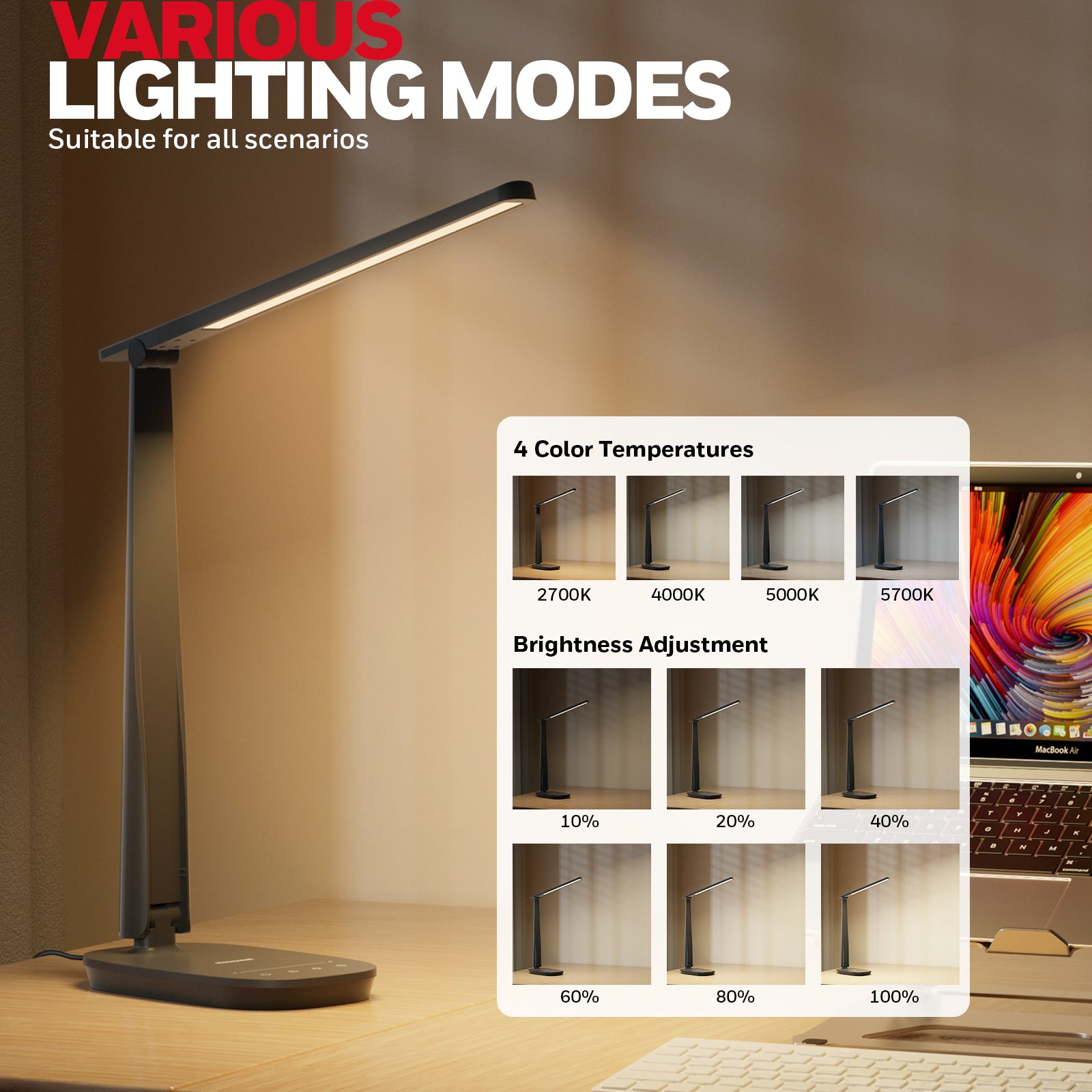 Honeywell Desk Lamp with USB Charging Port - Sunturalux™ H2 Dimmable Eye Caring LED Table Lamp