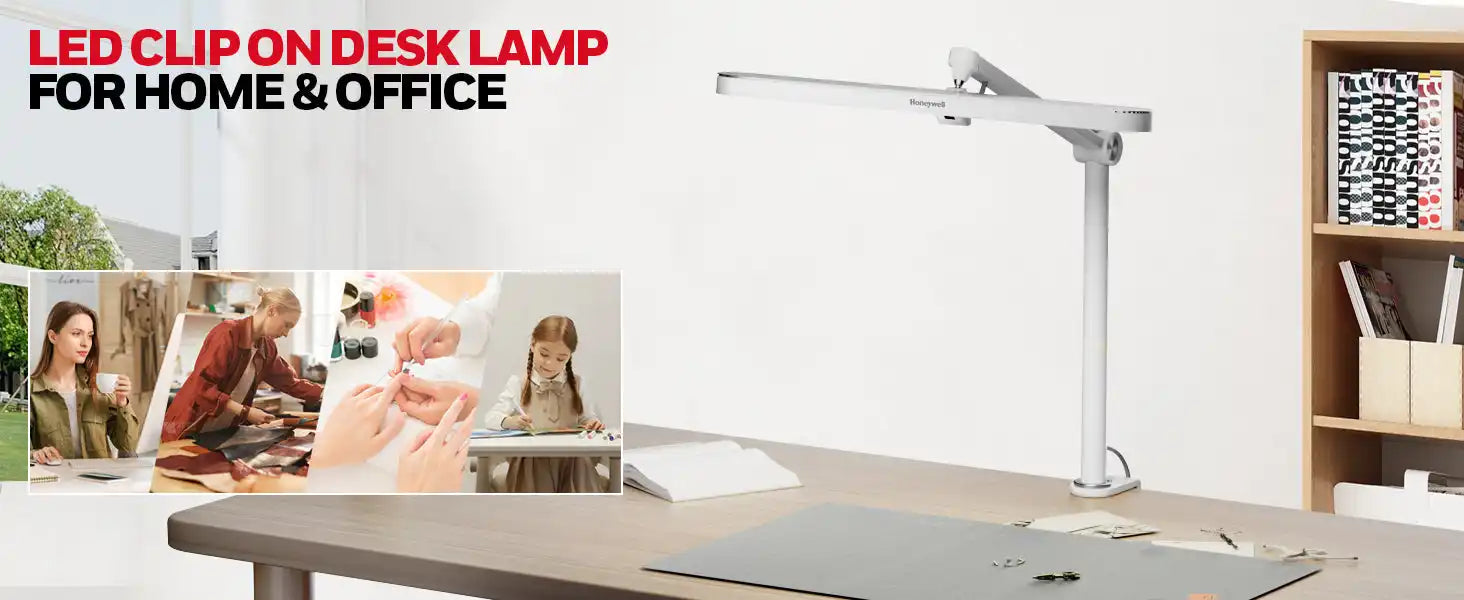 White LED clip-on desk lamp with an adjustable arm.