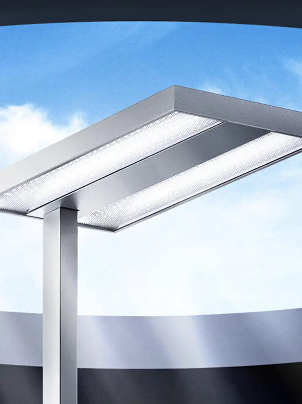 Modern LED office desk lamp with a sleek aluminum frame.