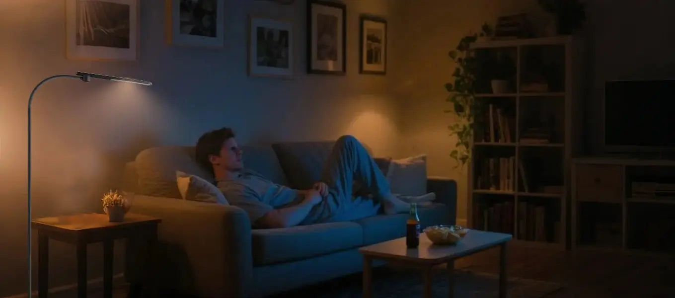 place floor lamp beside couch