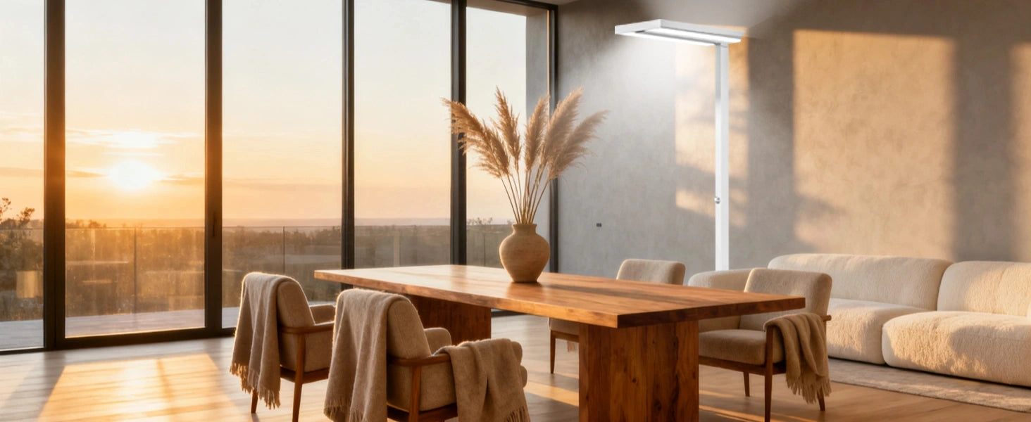 Natural daylight decor lamp Honeywell 02E creating cozy reading nook corner