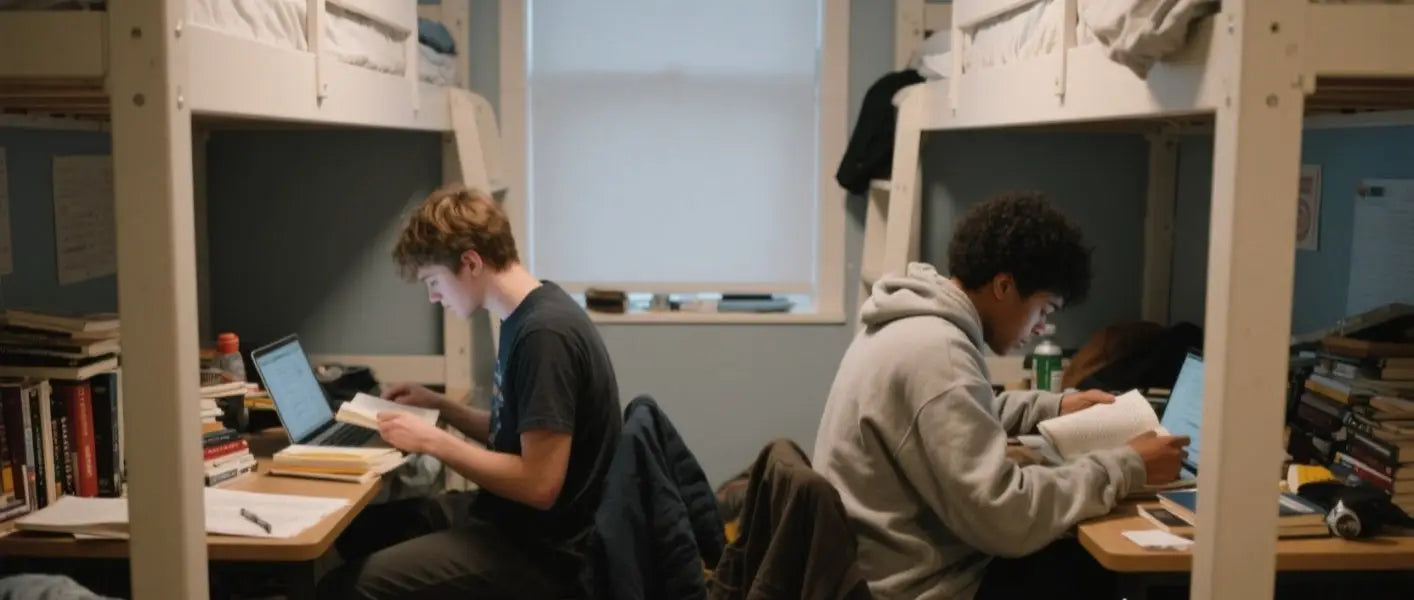 Student studying in a dorm