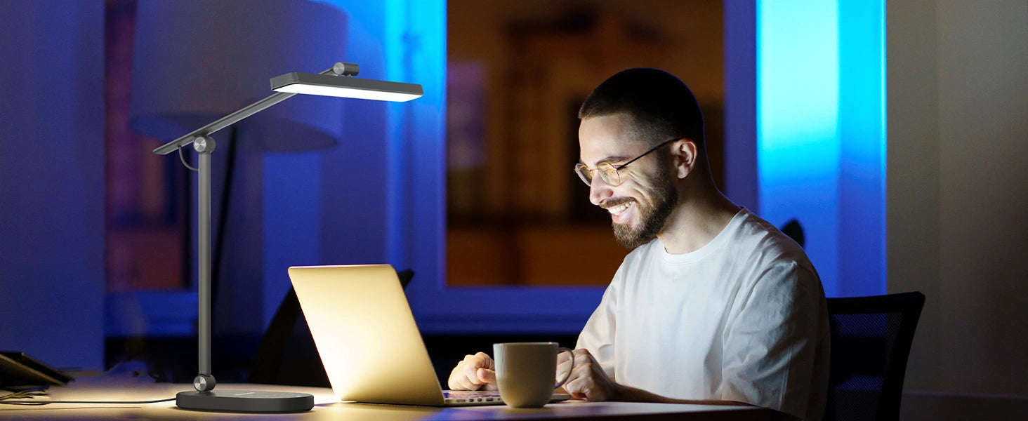 College dorm room desk lamp setup showing proper lighting for nighttime studying and reading