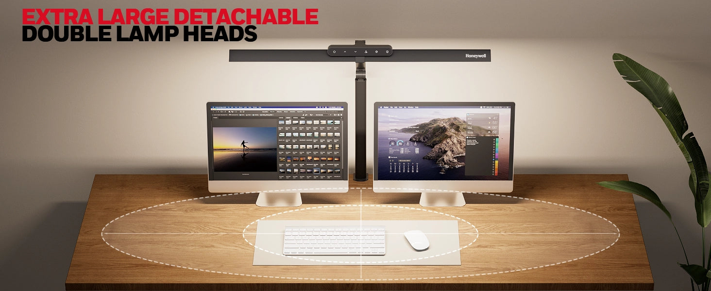 HJ1 desk lamp providing focused lighting for PC gaming setup with multiple monitors