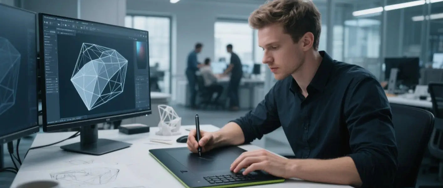 Graphic designer doing late-night work