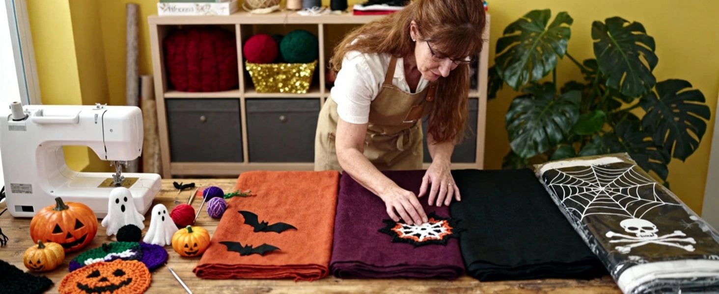 Spazio di lavoro di un venditore artigianale a ottobre con illuminazione regolabile per lavori di dettaglio