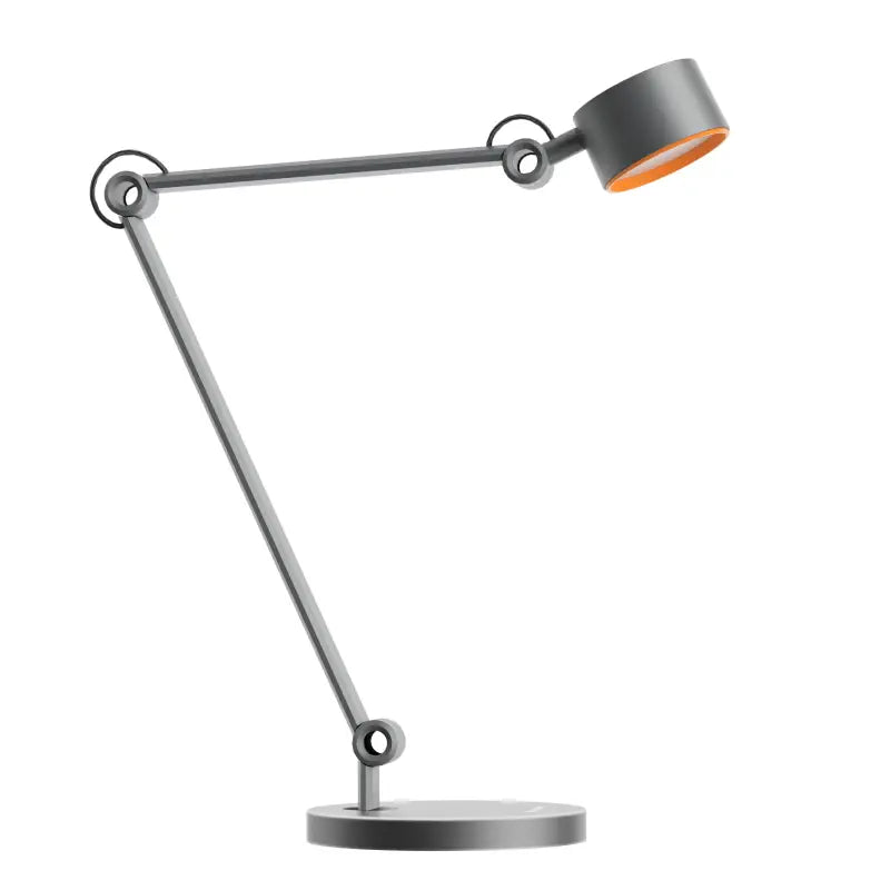 Gray metal honeywell 01a precision spotlight desk lamp with orange interior shade and adjustable articulated arms for office home use