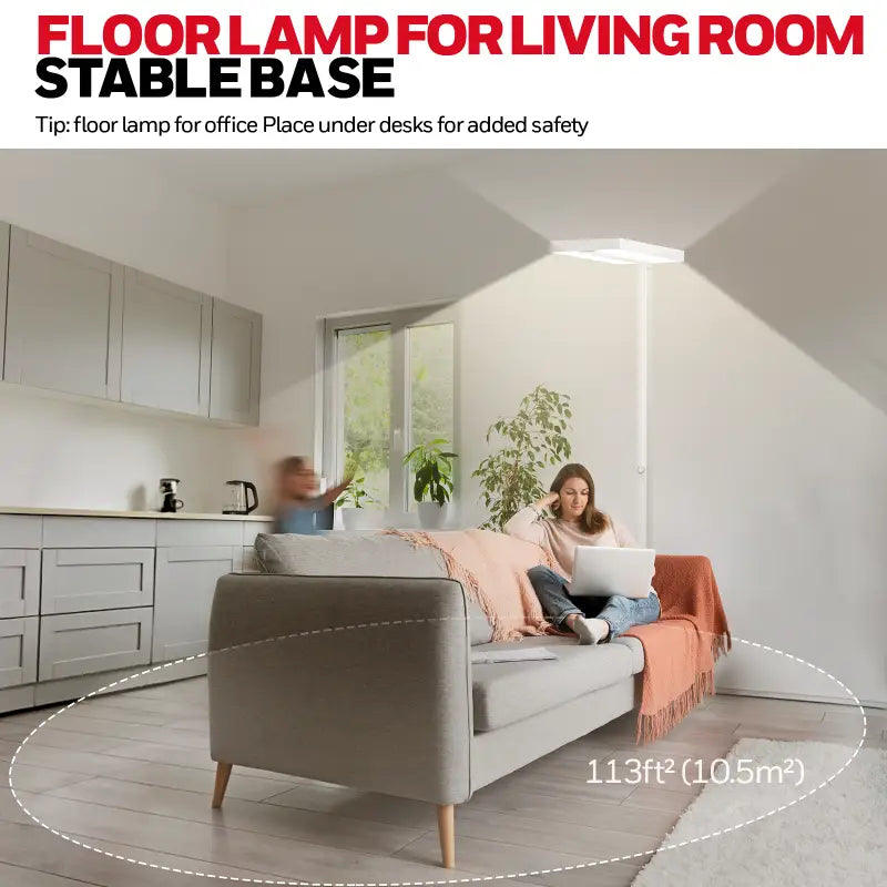 White honeywell 02e floor lamp with stable base designed for living room use providing natural daylight lighting