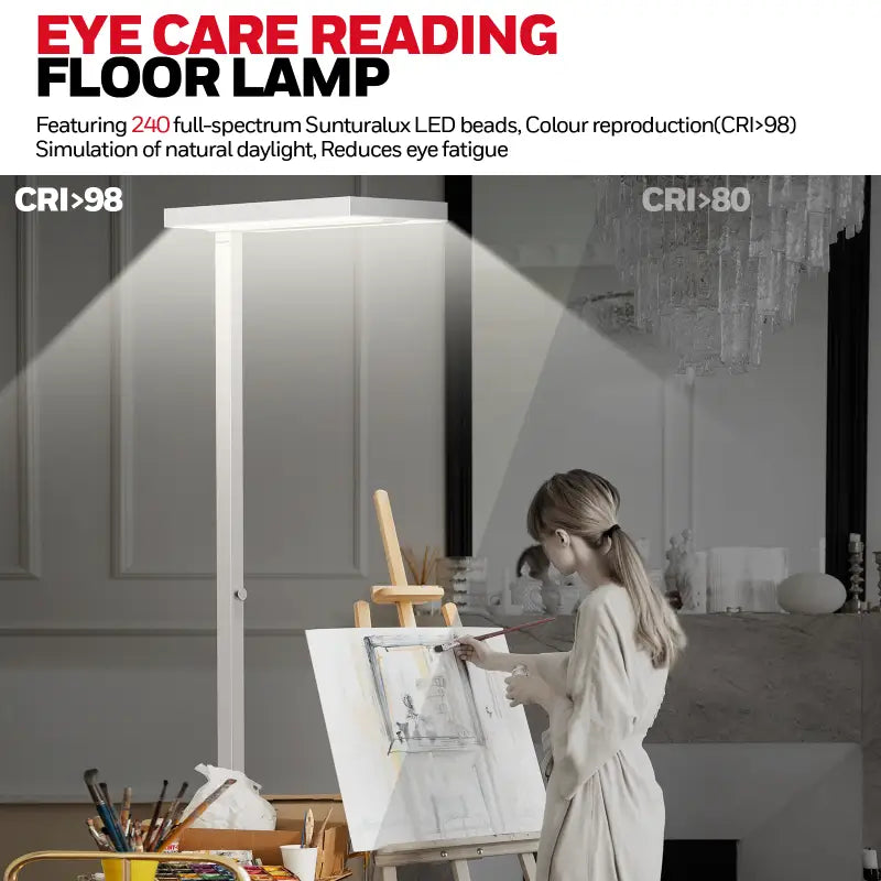 White modern honeywell 02e floor lamp with sleek rectangular design and 240 led beads for living room eye care lighting