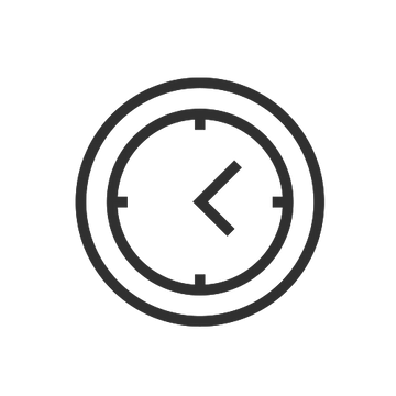 Simple line drawing of a clock showing approximately 10:40.