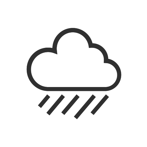 Simple black cloud icon with diagonal rain lines beneath it.