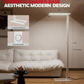 Modern white honeywell 02e floor lamp with sleek u-shaped base and one-knob control for living room lighting