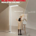 White honeywell 02e floor lamp with sleek rectangular panel providing natural daylight for living room use