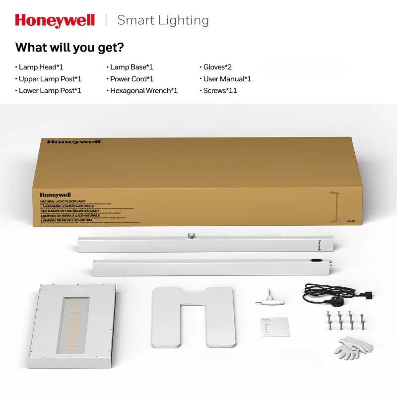 Honeywell 02e pro natural daylight floor lamp with sleek white minimalist design and modern led lighting for living room