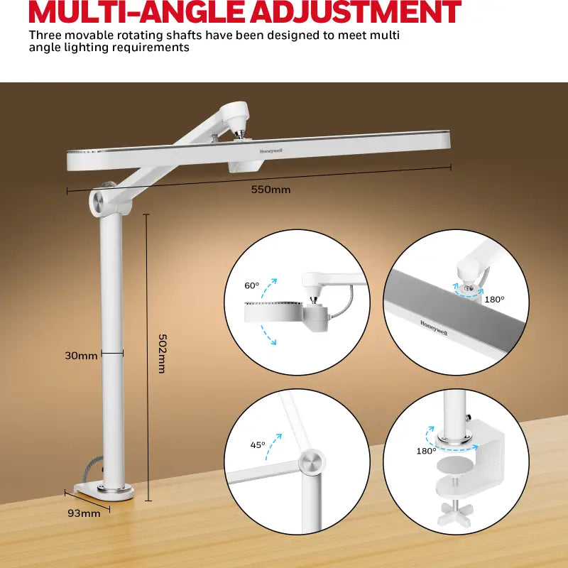 White honeywell 05b02 clip on artist daylight desk lamp with adjustable arms and sleek modern design for desk use