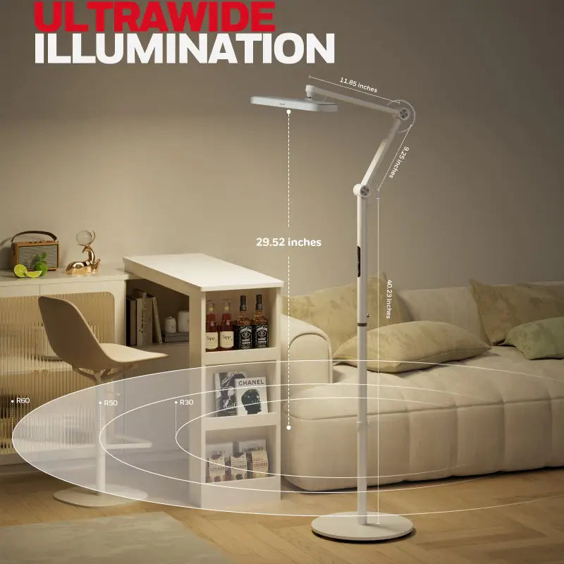 White adjustable honeywell 05d01 floor lamp with sleek modern design and ultrawide artist daylight illumination