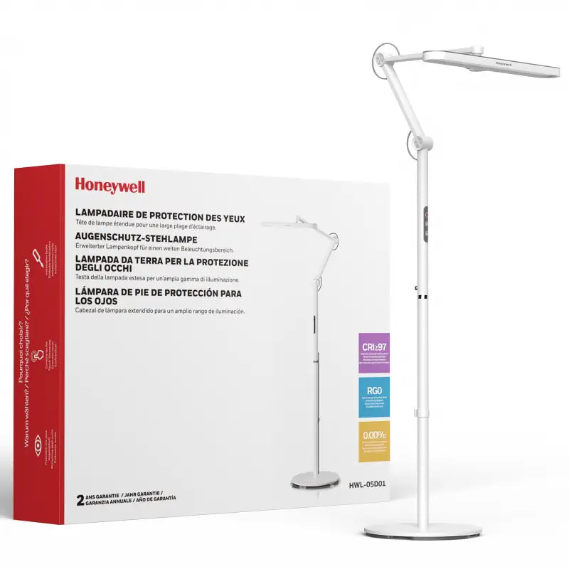 White honeywell 05d01 floor lamp with adjustable arm and modern design ideal for artist daylight use