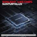 Black square chip with metallic edges and blue glowing circuitry in honeywell 05d01 floor lamp Sunturtalux component