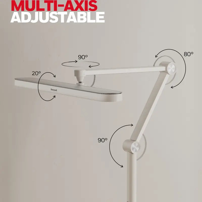 White honeywell 05d01 floor lamp with multi-axis adjustable articulated arms for precise lighting control