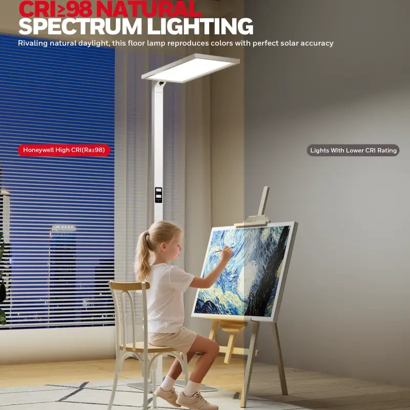 Honeywell 06e ultra white floor lamp with adjustable height simulating natural daylight for precise color accuracy