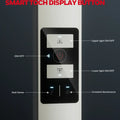 Black rectangular smart touch display button with white icons and blue indicators on honeywell 06e ultra floor lamp