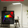 Modern white led floor lamp with sleek metallic frame and rectangular light panel honeywell 06e ultra model