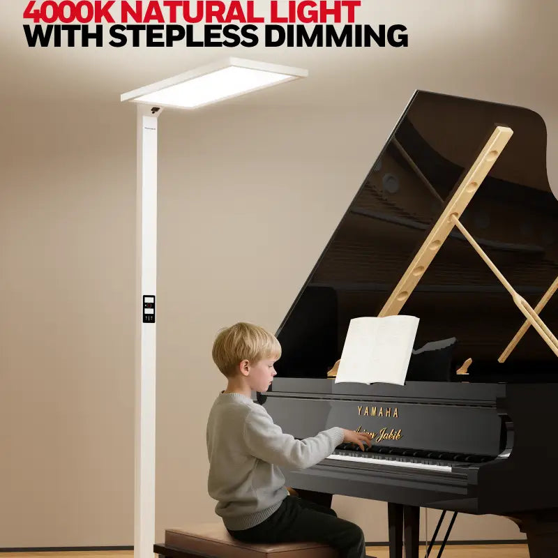 White honeywell 06e ultra floor lamp with rectangular panel and stepless dimming for natural daylight lighting
