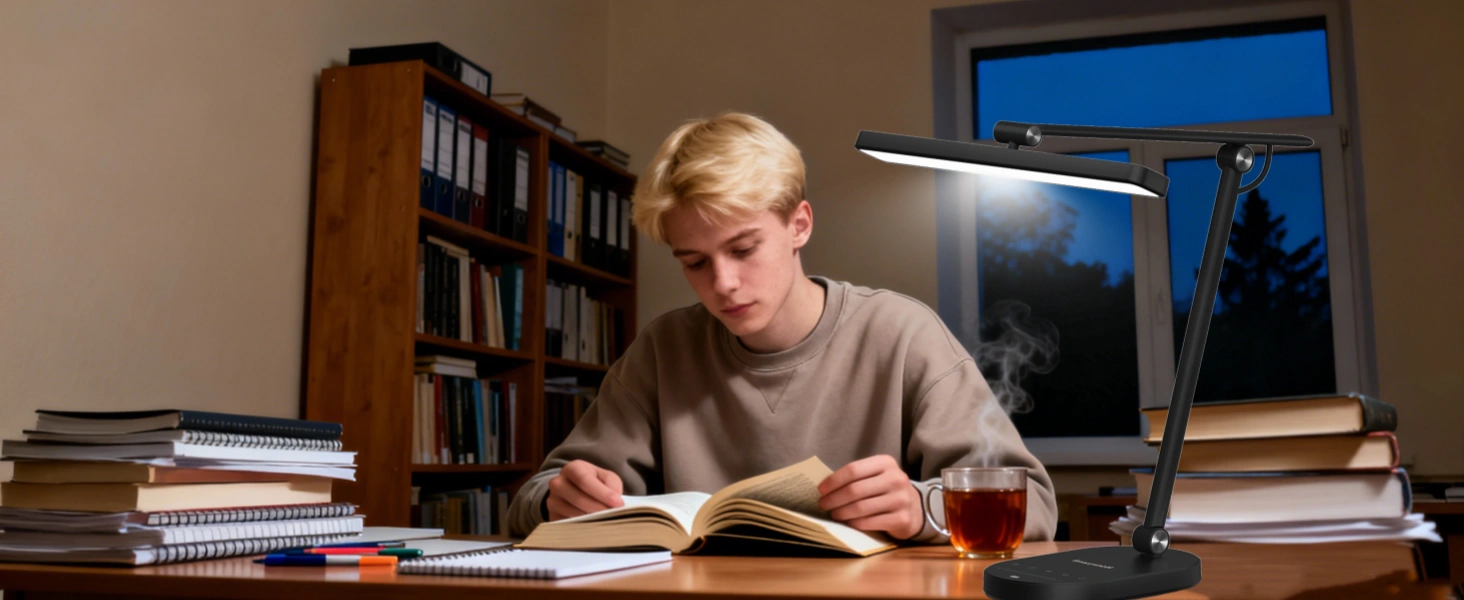 Honeywell H4 desk lamp showing 3000K, 4000K, and 5000K color temperature options