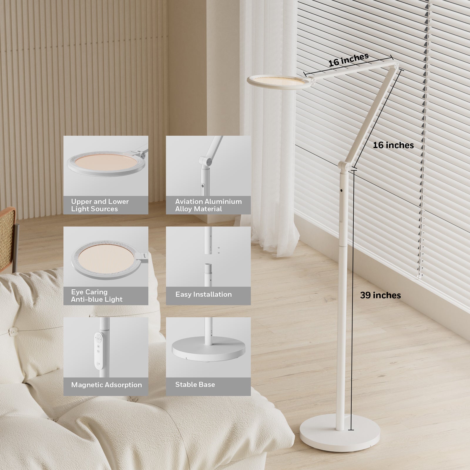 Honeywell® F01 Eye Protection Adjustable 4 Axis Floor Lamp for Living Room,White