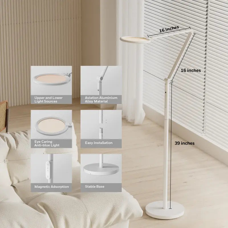 White aviation aluminum alloy honeywell F01 adjustable remote control floor lamp with circular light head and eye protection design
