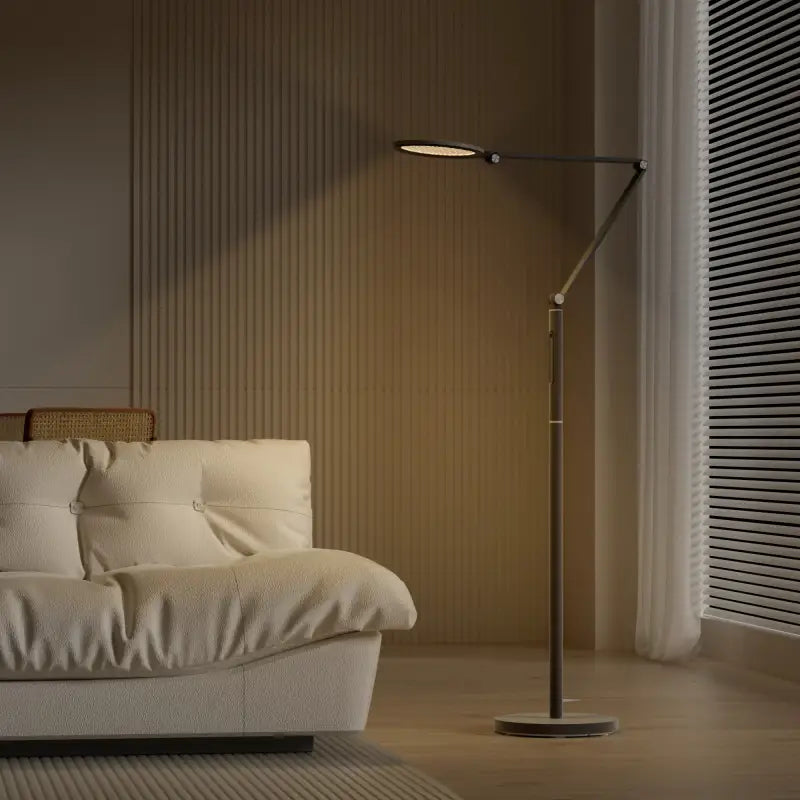Modern axis floor lamp honeywell f01 eye protection adjustable arm with warm circular head and remote control features
