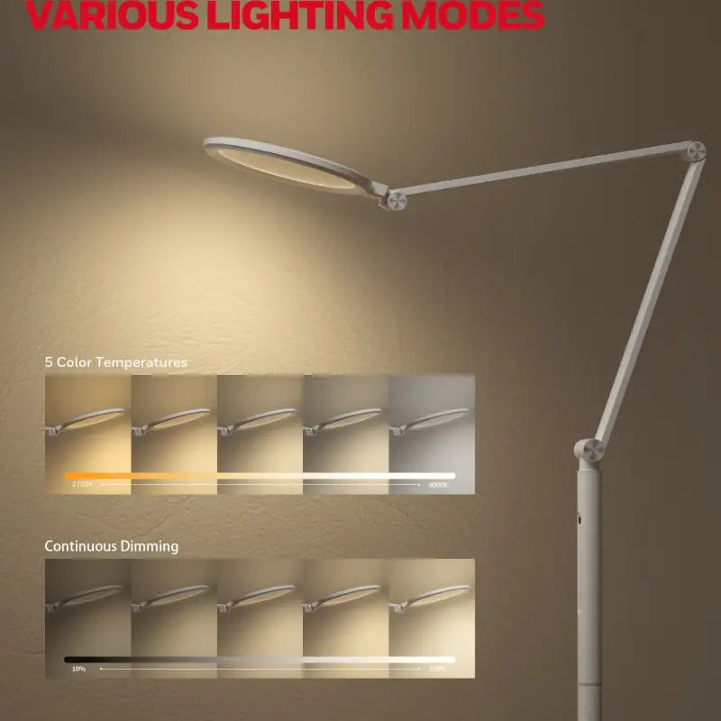 White honeywell f01 eye protection adjustable floor lamp with circular head and five color temperature modes