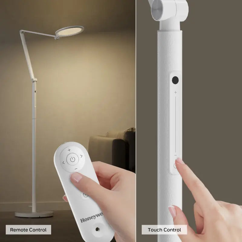 White honeywell f01 adjustable remote control floor lamp with sleek modern design and eye protection adjustable touch base