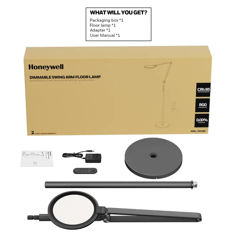 Black honeywell f01 adjustable remote control floor lamp with dimmable swing arm and eye protection adjustable design