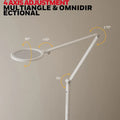 White honeywell f01 adjustable remote control floor lamp with circular mesh lens and articulated arms for eye protection