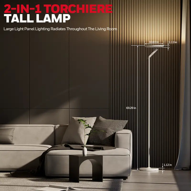 Honeywell F2 torchiere tall standing floor lamp with silver finish and adjustable light panel for ambient lighting
