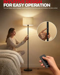 Black honeywell f3 soft floor lamp with beige fabric shade and touch-sensitive controls in soft led retro style